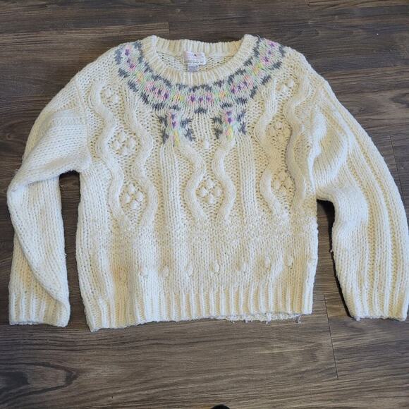 Vintage Collage by Hand Womens 3D KNIIT Wool Blend Sweater S Cream Cottagecore - Picture 1 of 5